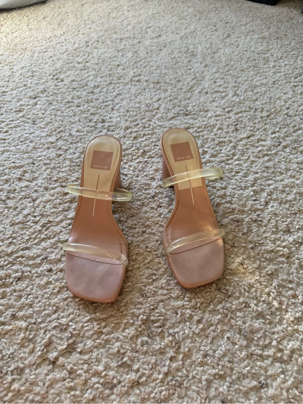 Dolce Vita Clear Double-Strap Heeled Sandals in Nude - Picture 1 of 6